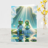 Bruid en bruidegom kikkers op Lily Pad Kaart (Gele Bloem)