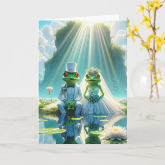 Bruid en bruidegom kikkers op Lily Pad Kaart (Gele Bloem)