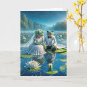 Bruid en bruidegom kikkers op Lily Pad Kaart (Gele Bloem)