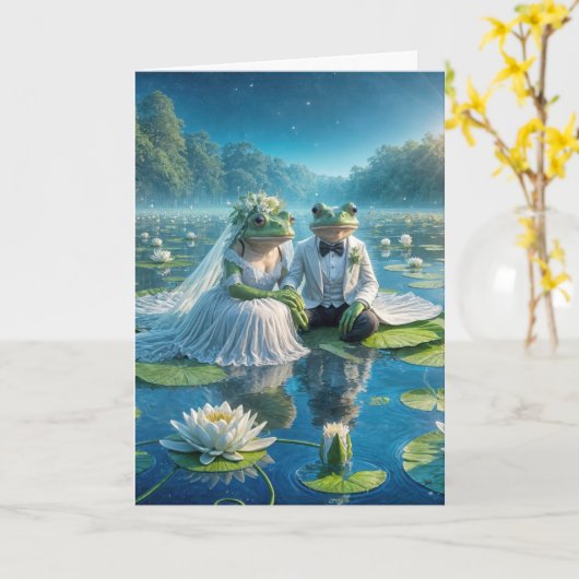 Bruid en bruidegom kikkers op Lily Pad Kaart (Gele Bloem)