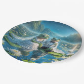 Bruid en bruidegom kikkers op Lily Pad Papieren Bordje (Gekanteld)