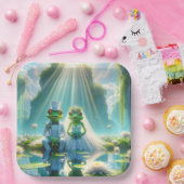 Bruid en bruidegom kikkers op Lily Pad Papieren Bordje (Feest)