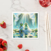 Bruid en bruidegom kikkers op Lily Pad Servet (Insitu)