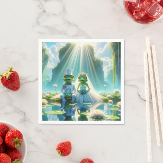 Bruid en bruidegom kikkers op Lily Pad Servet (Insitu)