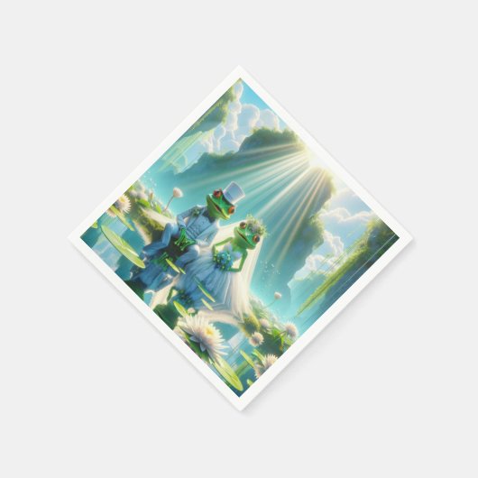 Bruid en bruidegom kikkers op Lily Pad Servet (Hoek)