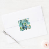 Bruid en bruidegom kikkers op Lily Pad Vierkante Sticker (Envelop)