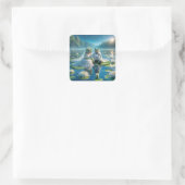 Bruid en bruidegom kikkers op Lily Pad Vierkante Sticker (Tas)