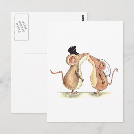 Bruid en bruidegom - Kissing Muizen - Cadeau voor Briefkaart (Voorkant / Achterkant)