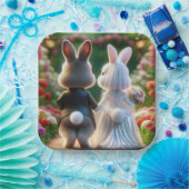 Bruid en Bruidegom Konijn Papieren Bordje (Feest)