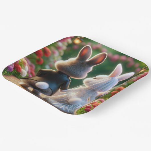 Bruid en Bruidegom Konijn Papieren Bordje (Gebogen)