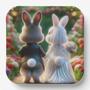 Bruid en Bruidegom Konijn Papieren Bordje