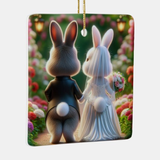 Bruid en bruidegom konijnen keramisch ornament (Rechts)