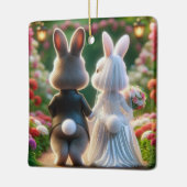 Bruid en bruidegom konijnen keramisch ornament (Links)
