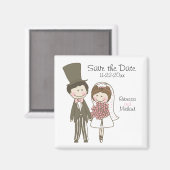 Bruid en bruidegom Leuke Cartoon Save the Date Bru Magneet (Voorkant / Achterkant)