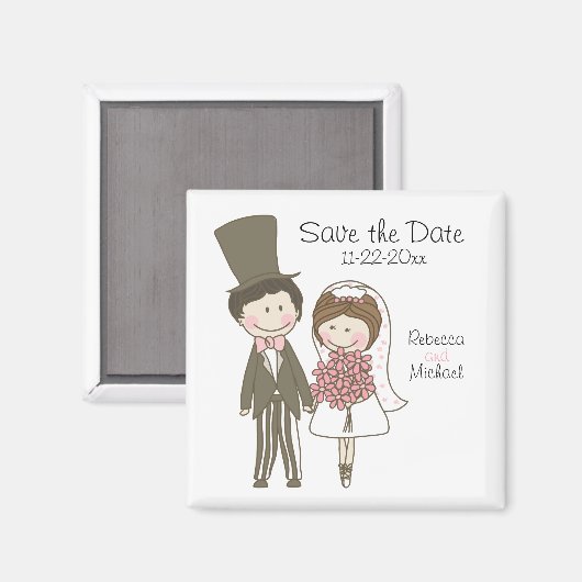 Bruid en bruidegom Leuke Cartoon Save the Date Bru Magneet (Voorkant / Achterkant)