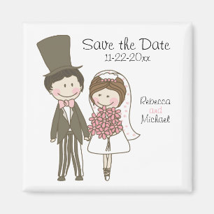 Bruid en bruidegom Leuke Cartoon Save the Date Bru Magneet