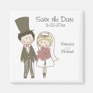 Bruid en bruidegom Leuke Cartoon Save the Date Bru Magneet