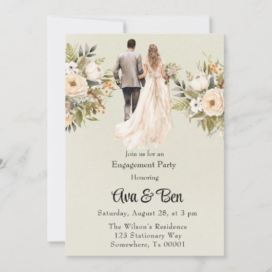 Bruid en bruidegom licht groen verlovingsfeest kaart (Voorkant)