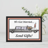 Bruid en bruidegom limousine elopement / receptie kaart (Staand voorkant)