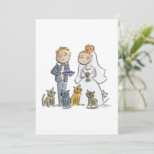 Bruid en bruidegom met katten kaart (Staand voorkant)