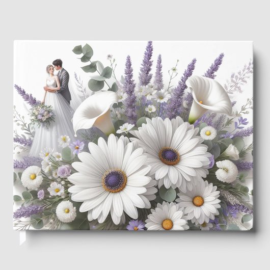 Bruid en bruidegom met madeliefjes, Lavendel Gastenboek (Voorkant)
