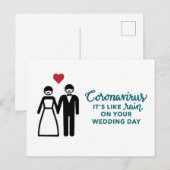 Bruid en Bruidegom met Masker | Als Regen Tekst Aankondigingskaart (Voorkant / Achterkant)