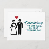 Bruid en Bruidegom met Masker | Like Rain Tekst Aankondigingskaart (Voorkant / Achterkant)