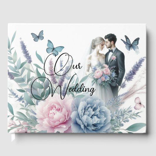 Bruid en bruidegom met pioenen, Lavendel Gastenboek (Voorkant)