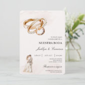 Bruid en bruidegom met ring Spaanse bruiloft Kaart (Staand voorkant)