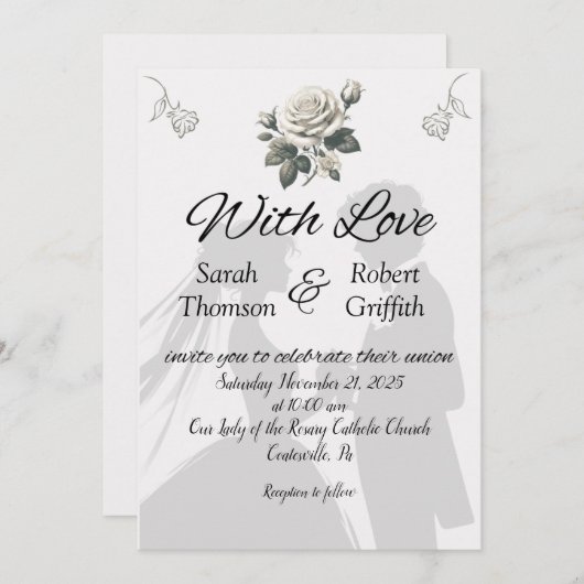 Bruid en bruidegom met Rozen bruiloft uitnodiging (Voorkant / Achterkant)