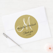 Bruid en Bruidegom Monogram Goud Glitter Bedankt Ronde Sticker (Envelop)