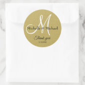 Bruid en Bruidegom Monogram Goud Glitter Bedankt Ronde Sticker (Tas)