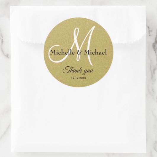 Bruid en Bruidegom Monogram Goud Glitter Bedankt Ronde Sticker (Tas)
