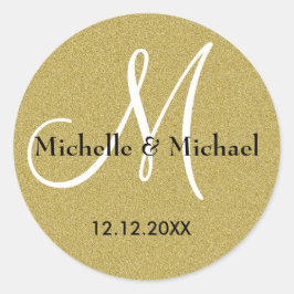 Bruid en bruidegom Monogram Gouden Glitter Ronde Sticker