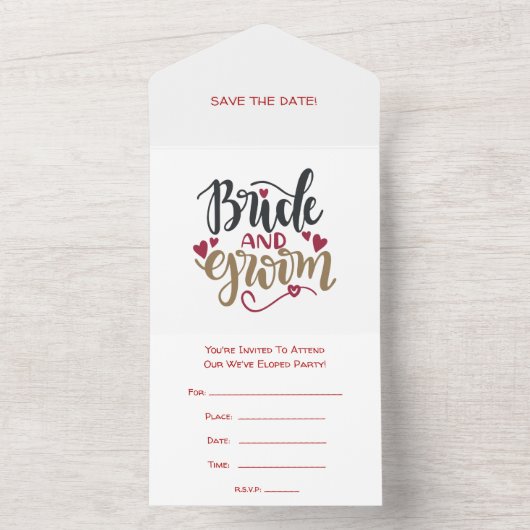 Bruid en Bruidegom Na Elopement Feest All In One Uitnodiging (Binnen)