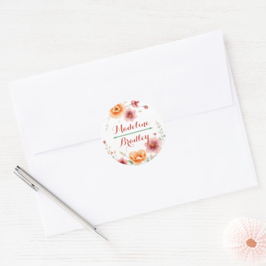 Bruid en bruidegom namen | herfstbruiloft ronde sticker (Envelop)