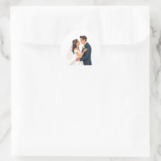 Bruid en bruidegom omhelzen elkaar ronde sticker (Tas)