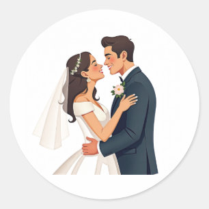 Bruid en Bruidegom omhelzen Ronde Sticker
