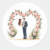 Bruid en bruidegom onder Flower Arch Wedding Stick Ronde Sticker (Voorkant)