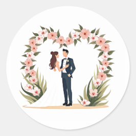 Bruid en bruidegom onder Flower Arch Wedding Stick Ronde Sticker