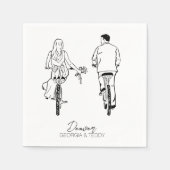 Bruid en bruidegom op fietsen bruiloft cocktail se servet (Voorkant)