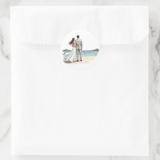 Bruid en bruidegom op het strand Sticker (Tas)
