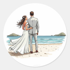 Bruid en bruidegom op het strand Sticker