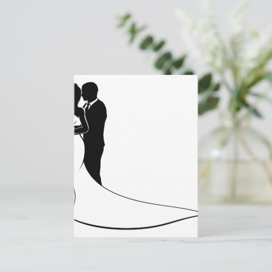 Bruid en bruidegom paar bruiloft silhouet briefkaart (Staand voorkant)