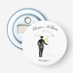 Bruid en Bruidegom Paar Elegante Datum Huwelijk Button Flesopener