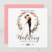 Bruid en bruidegom paar waterverf bruiloft bedankkaart (Voorkant / Achterkant)