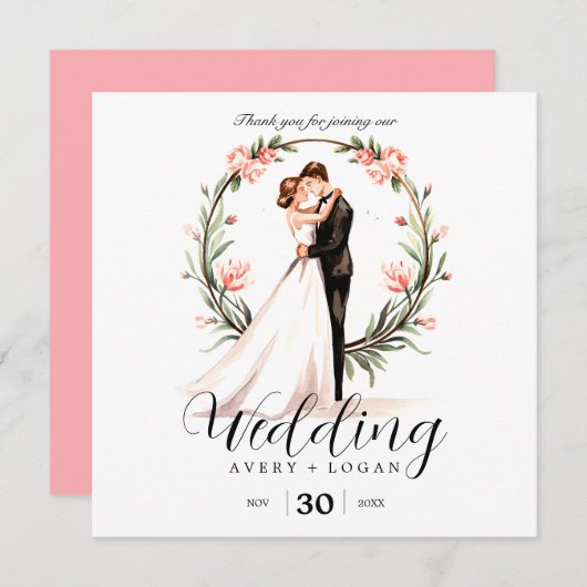 Bruid en bruidegom paar waterverf bruiloft bedankkaart (Voorkant / Achterkant)