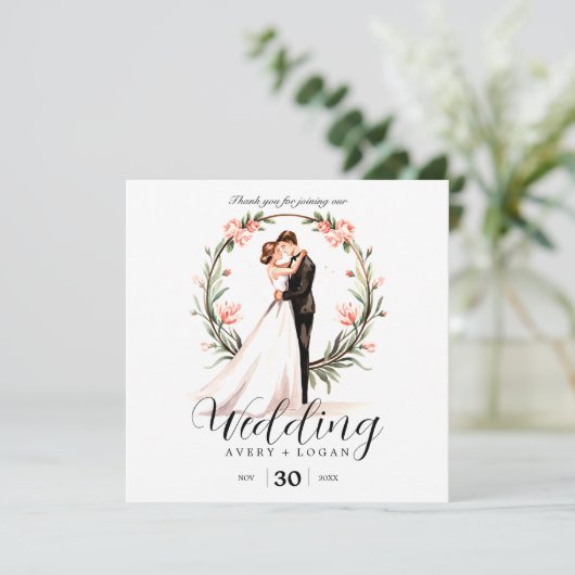Bruid en bruidegom paar waterverf bruiloft bedankkaart (Staand voorkant)