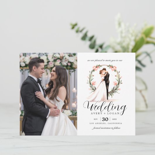 Bruid en bruidegom paar waterverf bruiloft kaart (Staand voorkant)