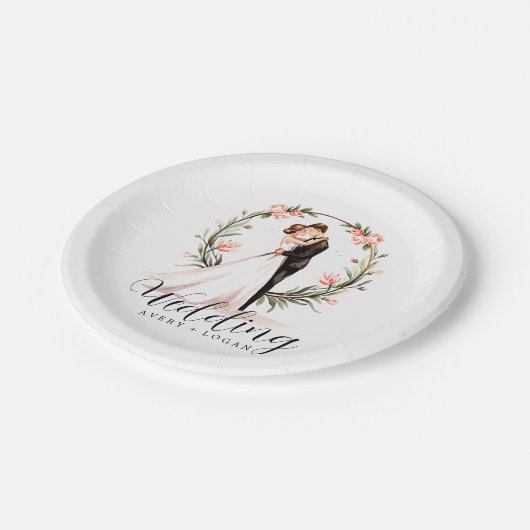 Bruid en bruidegom paar waterverf bruiloft papieren bordje (Gekanteld)